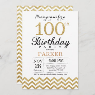 100. Geburtstag Einladung Gold Glitzer