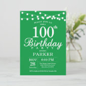 100. Geburtstag Einladung Grün (Stehend Vorderseite)