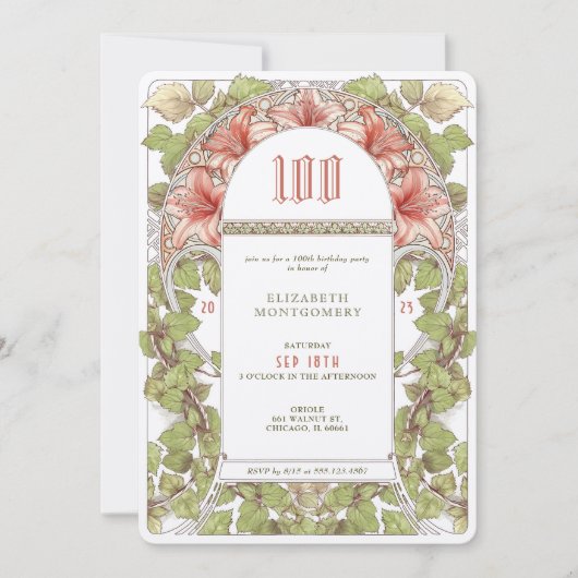 100 Geburtstag Einladung Jugendstil Alphonse Mucha (Vorderseite)