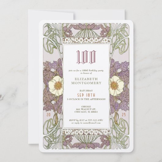 100. Geburtstag Einladung Jugendstil von Mucha (Vorderseite)