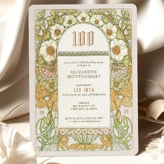 100. Geburtstag Einladung Jugendstil von Mucha