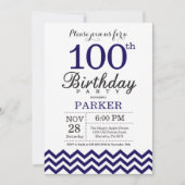 100. Geburtstag Einladung Navy Blue Zickzack (Vorderseite)