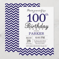 100. Geburtstag Einladung Navy Blue Zickzack