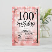 100. Geburtstag Einladung Pink Glitzer (Stehend Vorderseite)