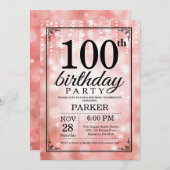 100. Geburtstag Einladung Pink Glitzer (Vorne/Hinten)