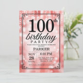 100. Geburtstag Einladung Roter Glitzer (Stehend Vorderseite)