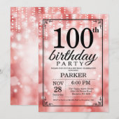 100. Geburtstag Einladung Roter Glitzer (Vorne/Hinten)