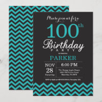 100. Geburtstag Einladung Schwarz und Aquamarin