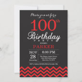 100. Geburtstag Einladung Schwarz und Rot (Vorderseite)