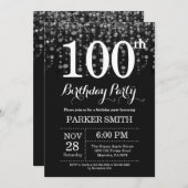 100. Geburtstag Einladung Silberner Glitzer (Vorne/Hinten)