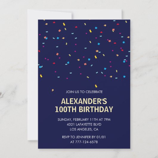 100. Geburtstag Einladungen Männer Confetti Modern (Vorderseite)