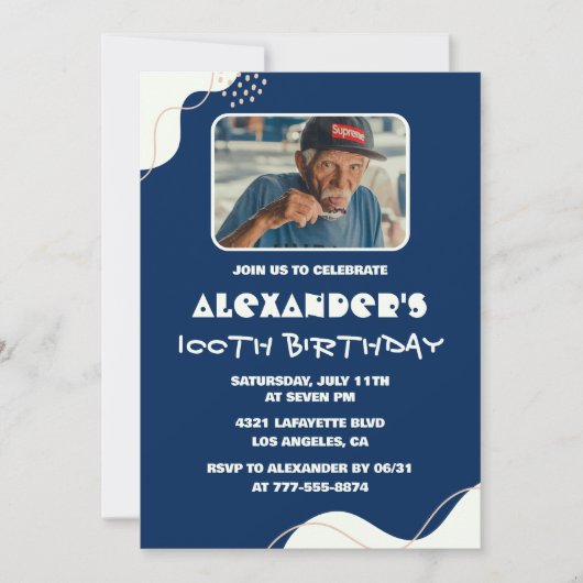 100. Geburtstag Einladungen Männer Foto Simple Nav (Vorderseite)