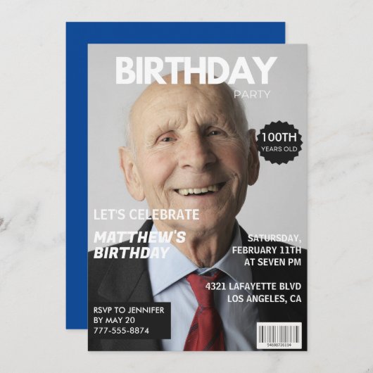 100. Geburtstag Einladungen Männer Him Magazine Co (Vorne/Hinten)