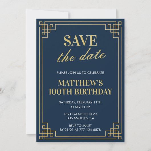 100. Geburtstag Einladungen Männer Save the Date M (Vorderseite)