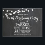 100. Geburtstag Einladungs-Chalkboard Einladung<br><div class="desc">100. Geburtstag Einladung mit String Lights Chalkboard Hintergrund. 13. 15. 16. 18. 21. 30. 40. 50. 60. 70. 80. 90. 100. Jedes Alter. Für weitere Anpassungen klicken Sie bitte auf die Schaltfläche "Anpassen" und verwenden Sie unser Designwerkzeug,  um diese Vorlage zu ändern.</div>