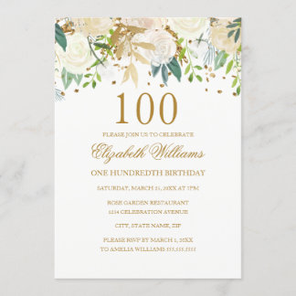 100. Geburtstag Elegant Gold Blumenladen Einladung