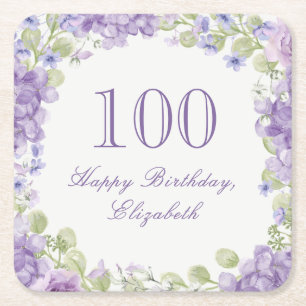 100. Geburtstag Elegante lila Blumenuntersetzer Rechteckiger Pappuntersetzer