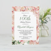 100. Geburtstag Elegantes Foto Floral Geburtstag Einladung (Stehend Vorderseite)