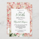 100. Geburtstag Elegantes Foto Floral Geburtstag Einladung (Vorne/Hinten)