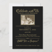 100 Geburtstag Elegantes Foto Gold und Schwarz Einladung (Rückseite)