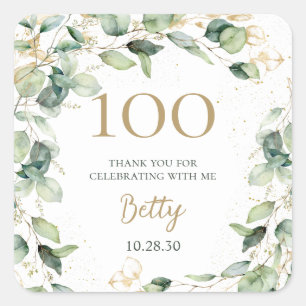 100. Geburtstag Eukalyptus Danke Quadratischer Aufkleber