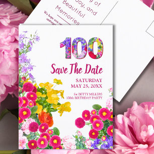 100. Geburtstag florale Blume Moderne 100 Jahre Ankündigungspostkarte