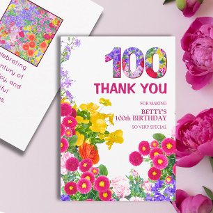 100. Geburtstag Florale Elegante Dankeschön für 10 Dankeskarte