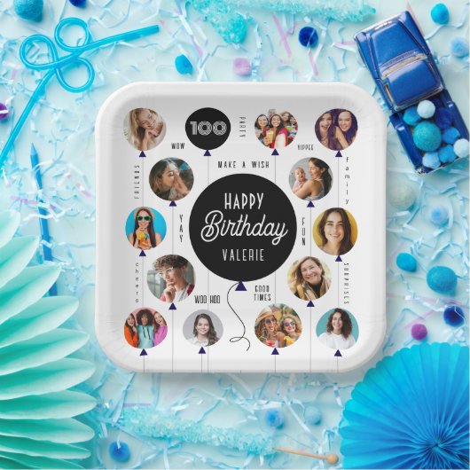 100. Geburtstag Foto Balloons Pappteller (Party)
