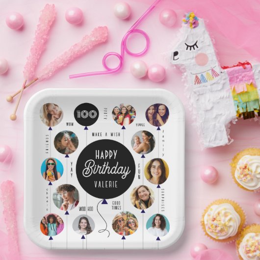 100. Geburtstag Foto Balloons Pappteller (Party)