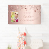 100. Geburtstag Foto Rose Gold Rosa Glitterstars Banner (Insitu)