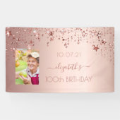 100. Geburtstag Foto Rose Gold Rosa Glitterstars Banner (Horizontal)