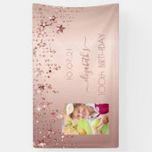 100. Geburtstag Foto Rose Gold Rosa Glitterstars Banner (Vertikal)
