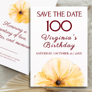 100. Geburtstag Gelbe Blume, Moderne Save-the-Date