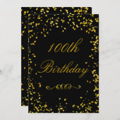 100. Geburtstag Glamour Gold Confetti Einladung (Vorne/Hinten)