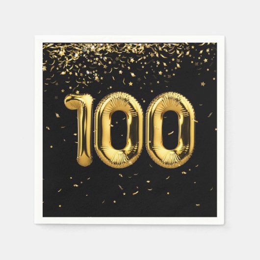 100. Geburtstag Gold Balloons und Confetti Serviette (Vorderseite)