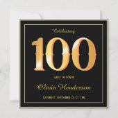100. Geburtstag: Gold Front Back Classic Einladung (Vorderseite)