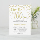 100. Geburtstag Gold Glitzer Diamond Einladung (Stehend Vorderseite)