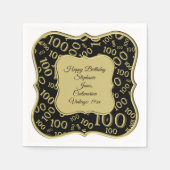 100. Geburtstag Gold/Schwarz Zahlenmuster Serviette (Vorderseite)