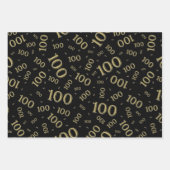 100. Geburtstag Gold und Schwarz Zahlenmuster 100 Geschenkpapier Set (Vorderseite)