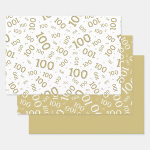 100. Geburtstag Gold und Weiße Nummer Muster 100 Geschenkpapier Set