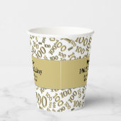 100. Geburtstag Gold/Weißes Zufallszahlenmuster Pappbecher (Rechts)