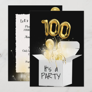 100. Geburtstag Goldballons in weißer Box Einladung
