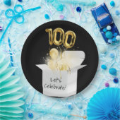 100. Geburtstag Goldballons in weißer Box Pappteller (Party)