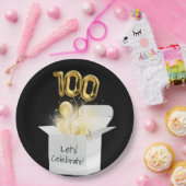 100. Geburtstag Goldballons in weißer Box Pappteller (Party)