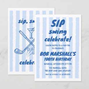 100. Geburtstag Golf Bold Blaue Typografie Streife Einladung