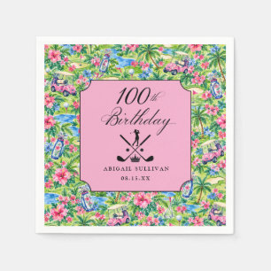 100. Geburtstag Golf Rosa Grün Preppy Druck Serviette