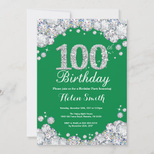 100. Geburtstag Grüner Silberdiamant Einladung