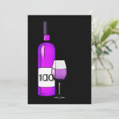 100. Geburtstag : halftone Weinflasche & Glas Einladung (Stehend Vorderseite)