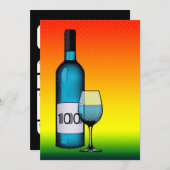 100. Geburtstag : halftone Weinflasche & Glas Einladung (Vorne/Hinten)