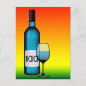 100. Geburtstag halftone Weinflasche & Glas Postkarte (Vorderseite)